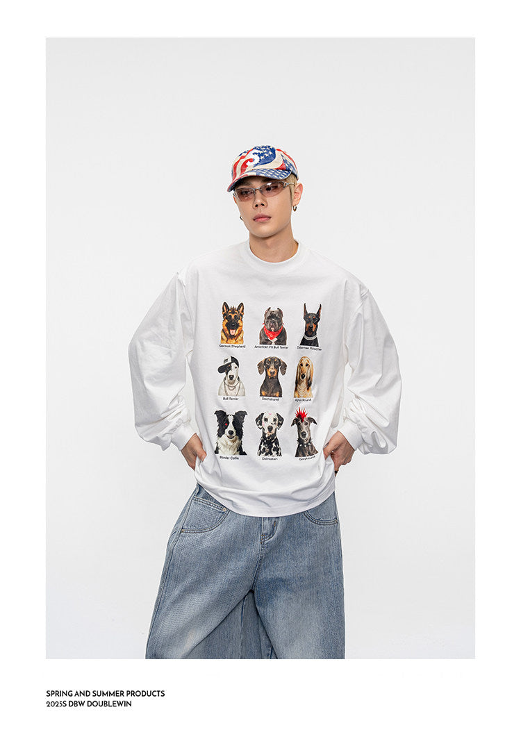 Puppy Print Drop-Shoulder T-Shirt
