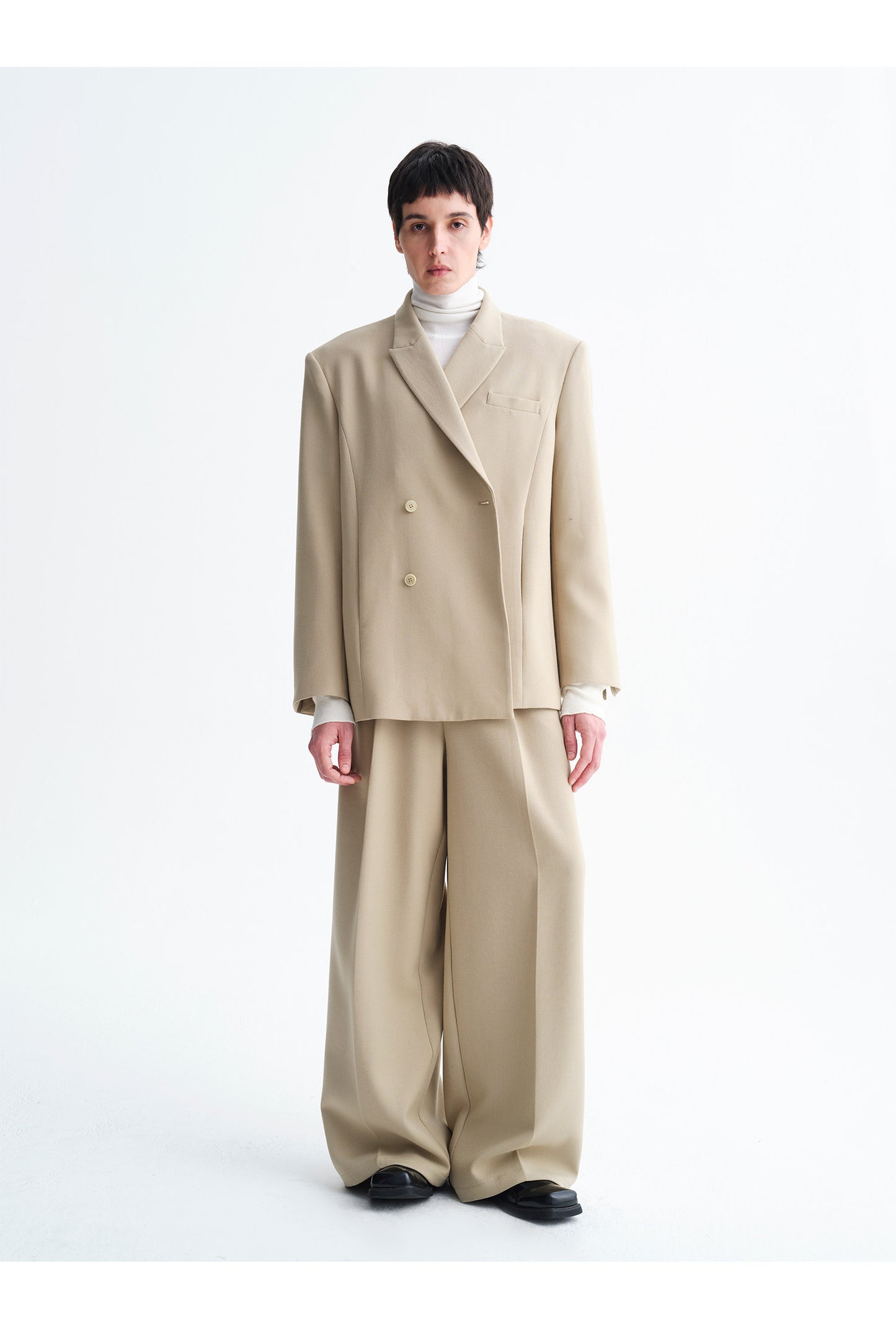 Silk Blend Pleated Wide-Leg Pants