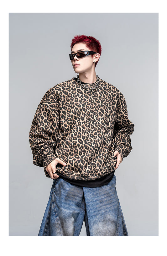 Leopard Pattern Round Neck Sweatshirt