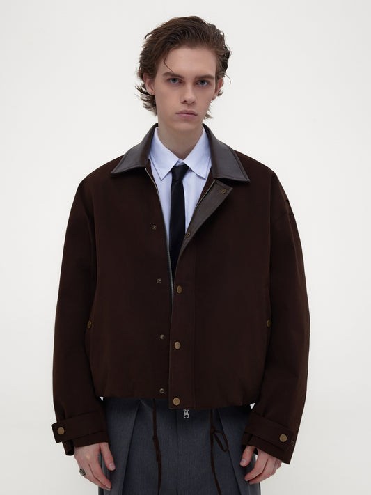 Burn-style leather-collar cotton jacket