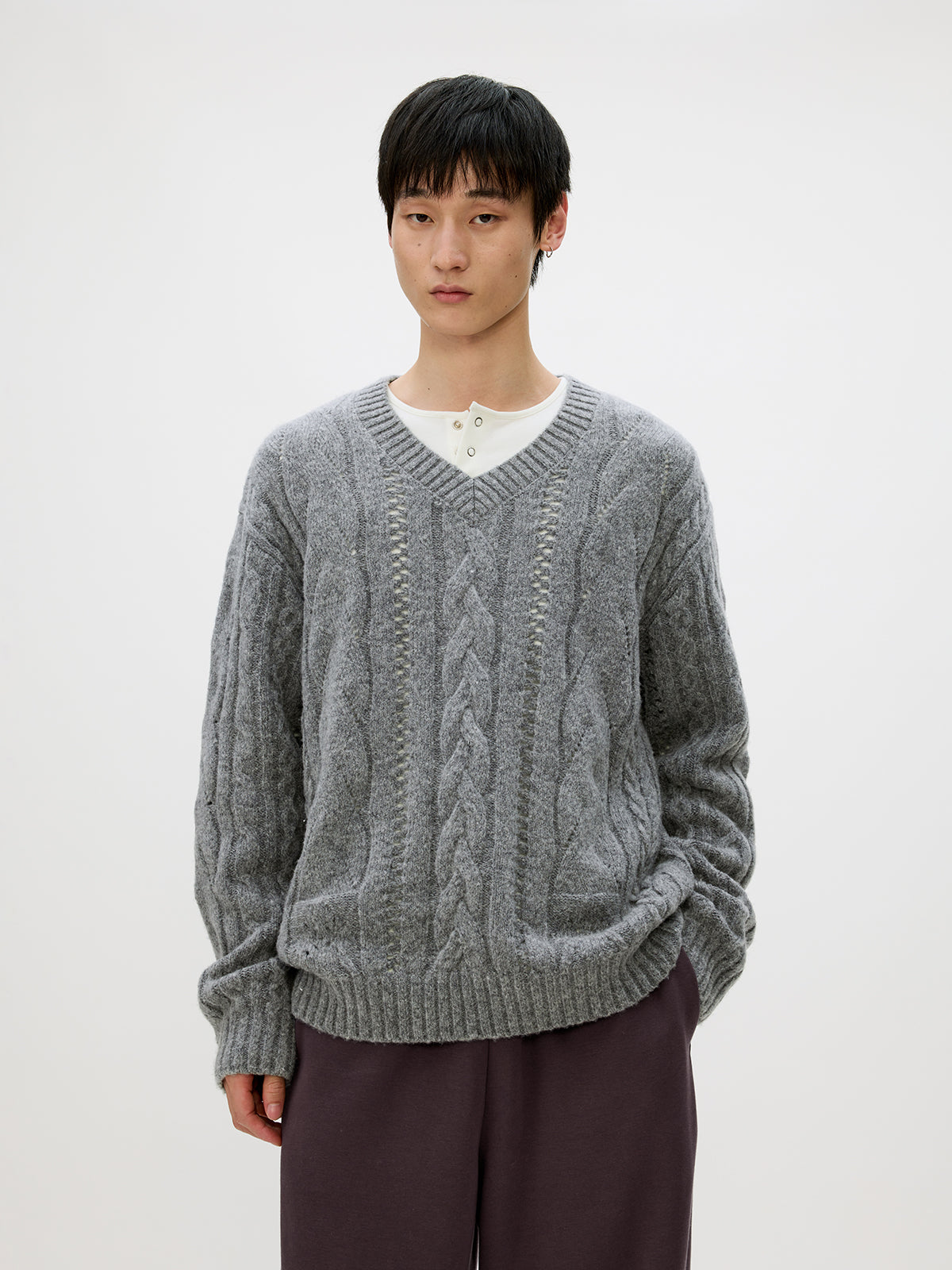 V-neck cable knit sweater
