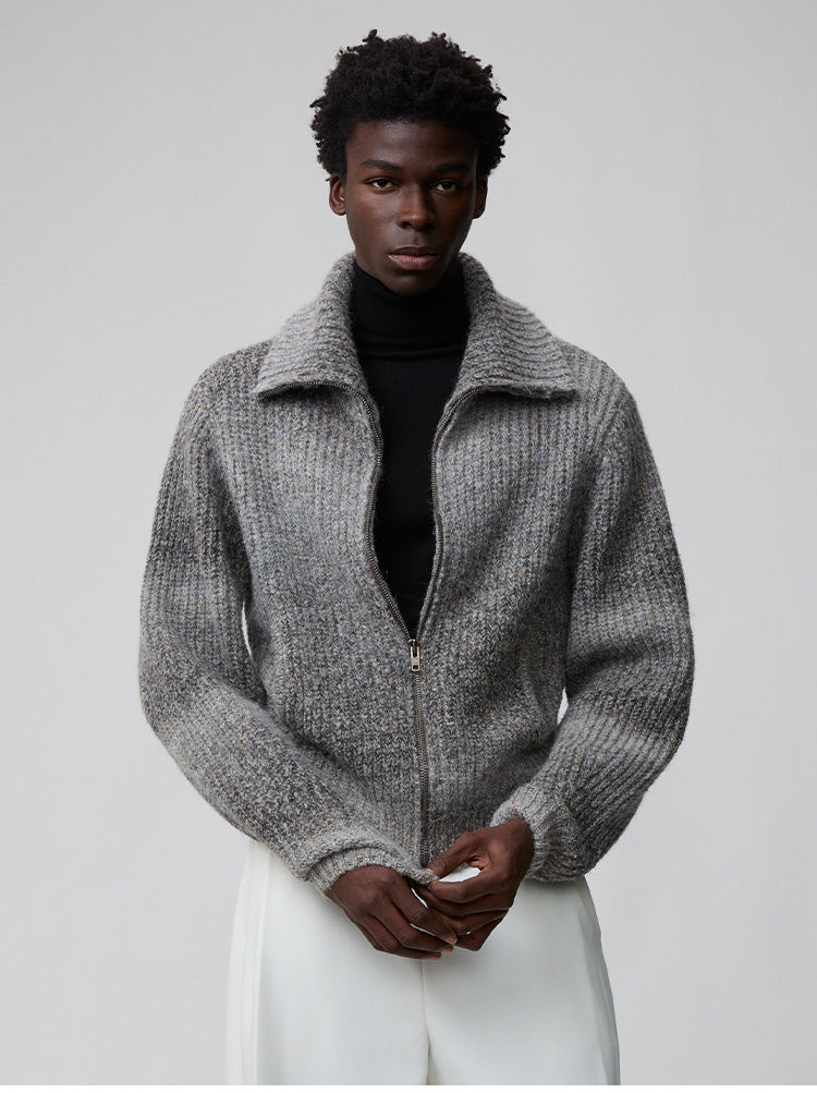 Loose-Fit Curved Sleeve Zip Cardigan