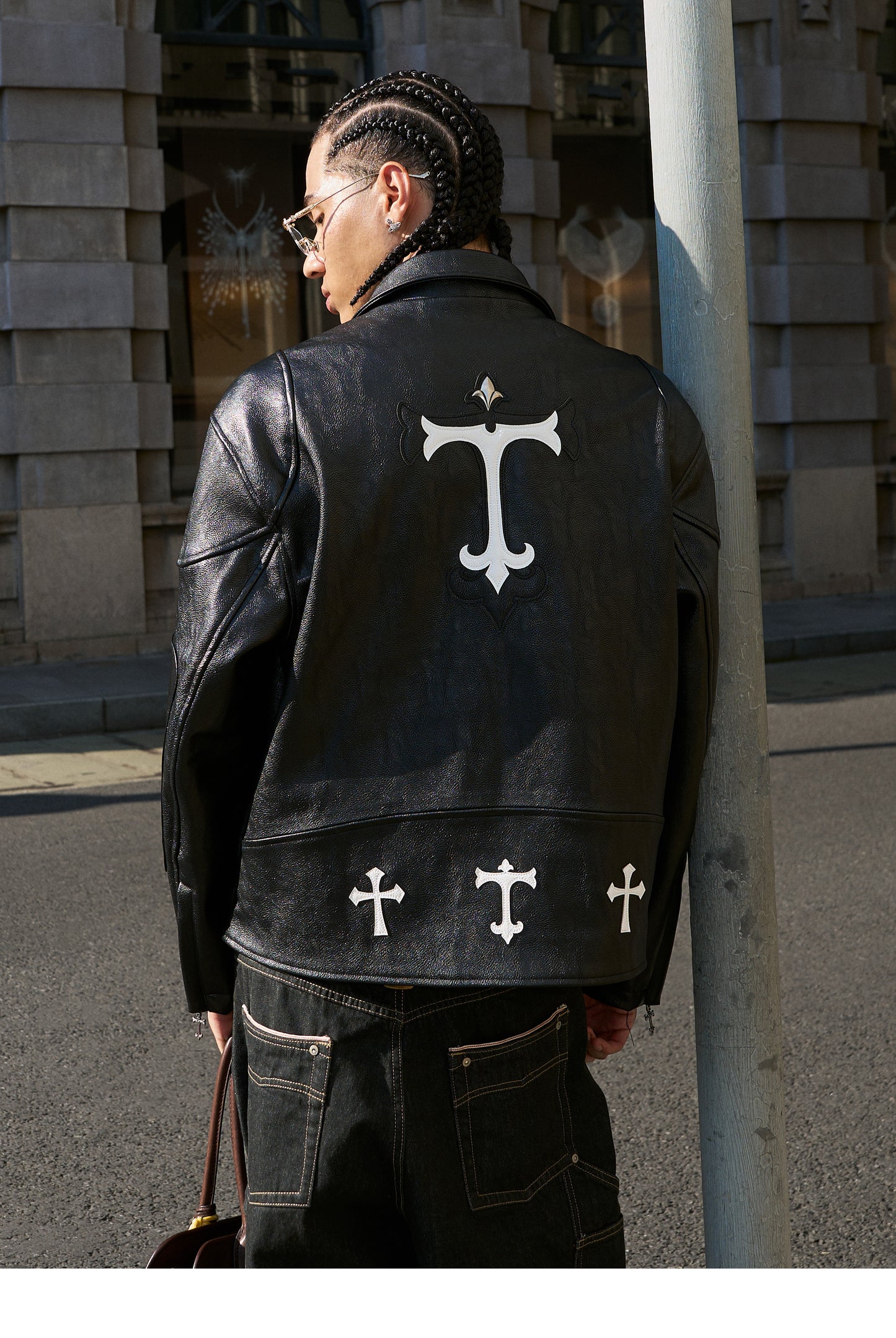 Wide Lapel Leather Jacket