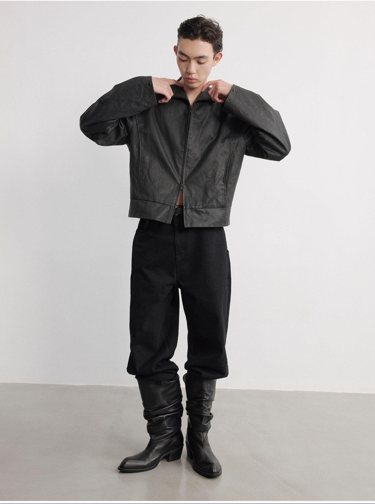 Snap Button Leather Jacket