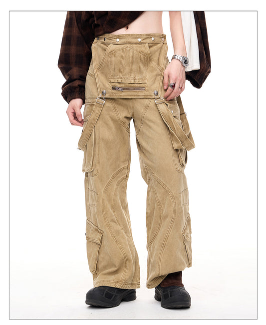 Retro Detachable Multi-pocket Overalls