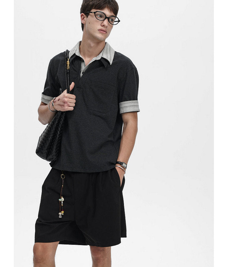 Faux Two-Piece Pocket-Stripe Polo Shirt