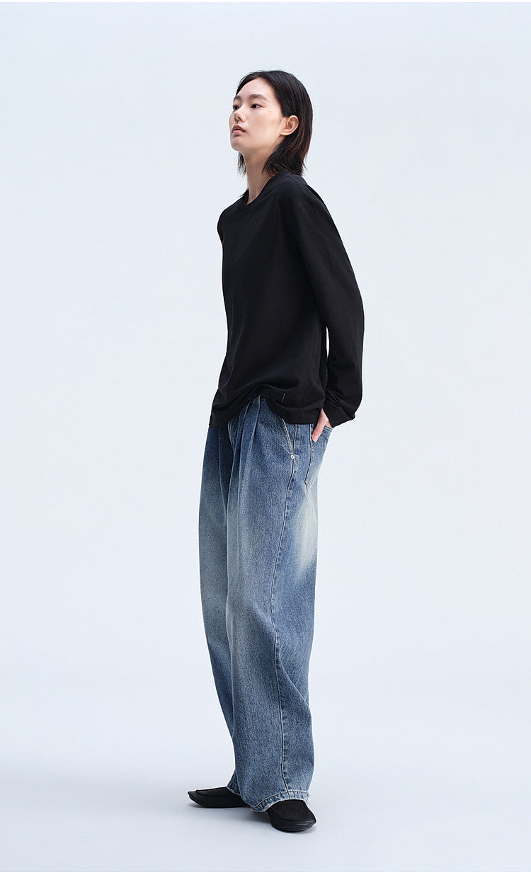 Washed Gradient Mist Double-Pleated Jeans