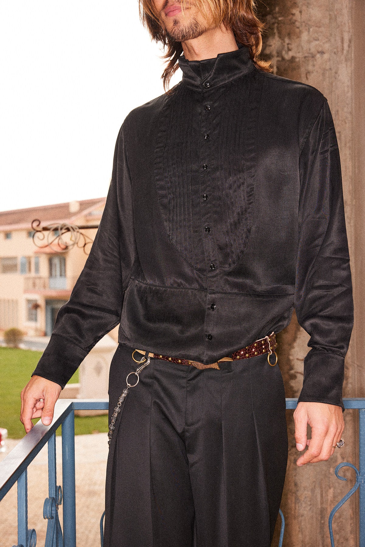 Cupro Silk Stand Collar Shirt