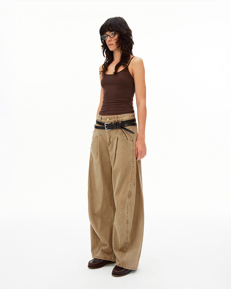 Deconstructed Pleated Design Scimitar Jeans