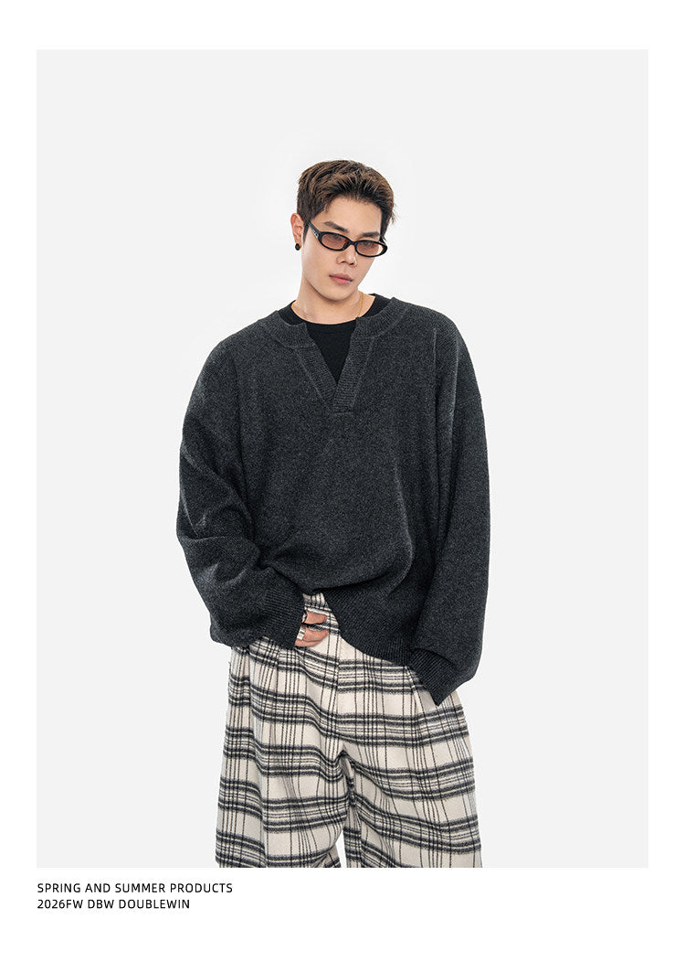 Oversized Wool-Blend V-Neck Sweater