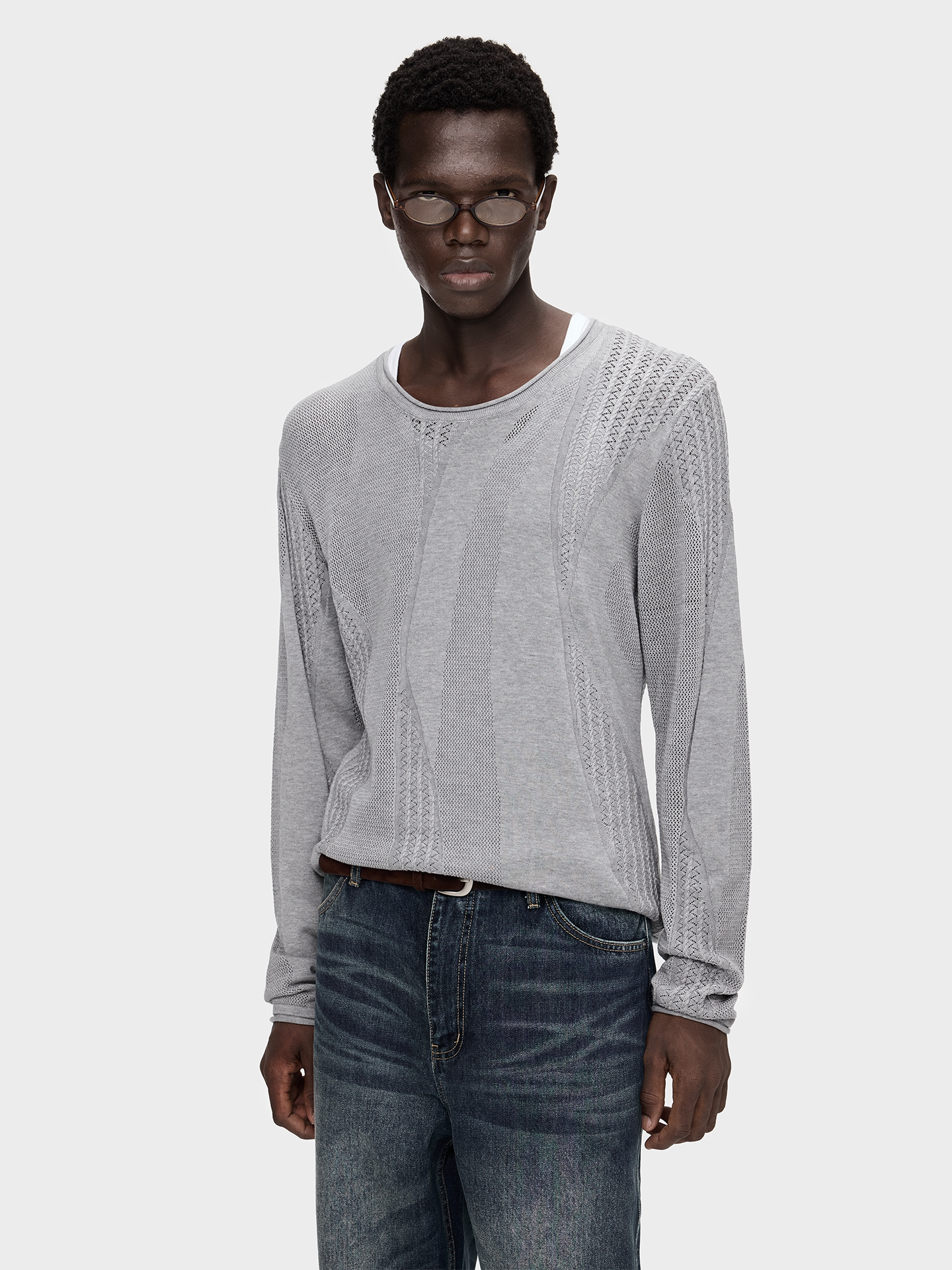 Round-Neck Rolled-Edge Knit Shirt