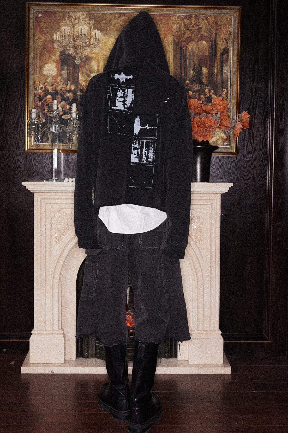 Printed Washed Damaged Hoodie