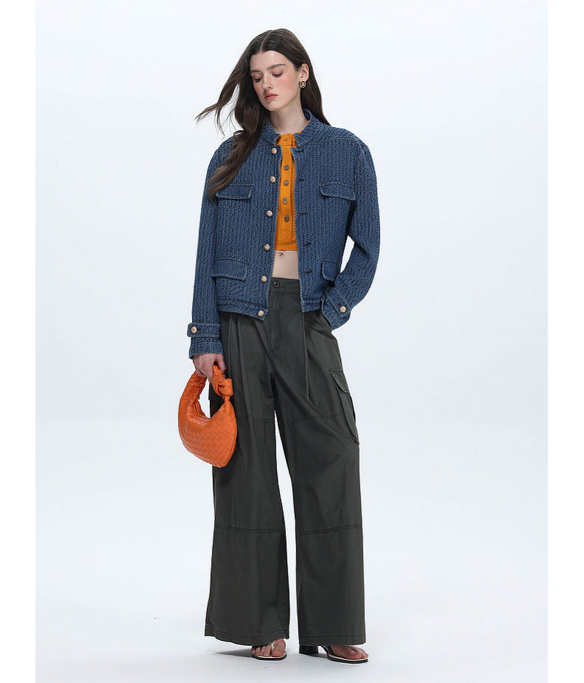 Vintage Stand-Collar Denim Jacket