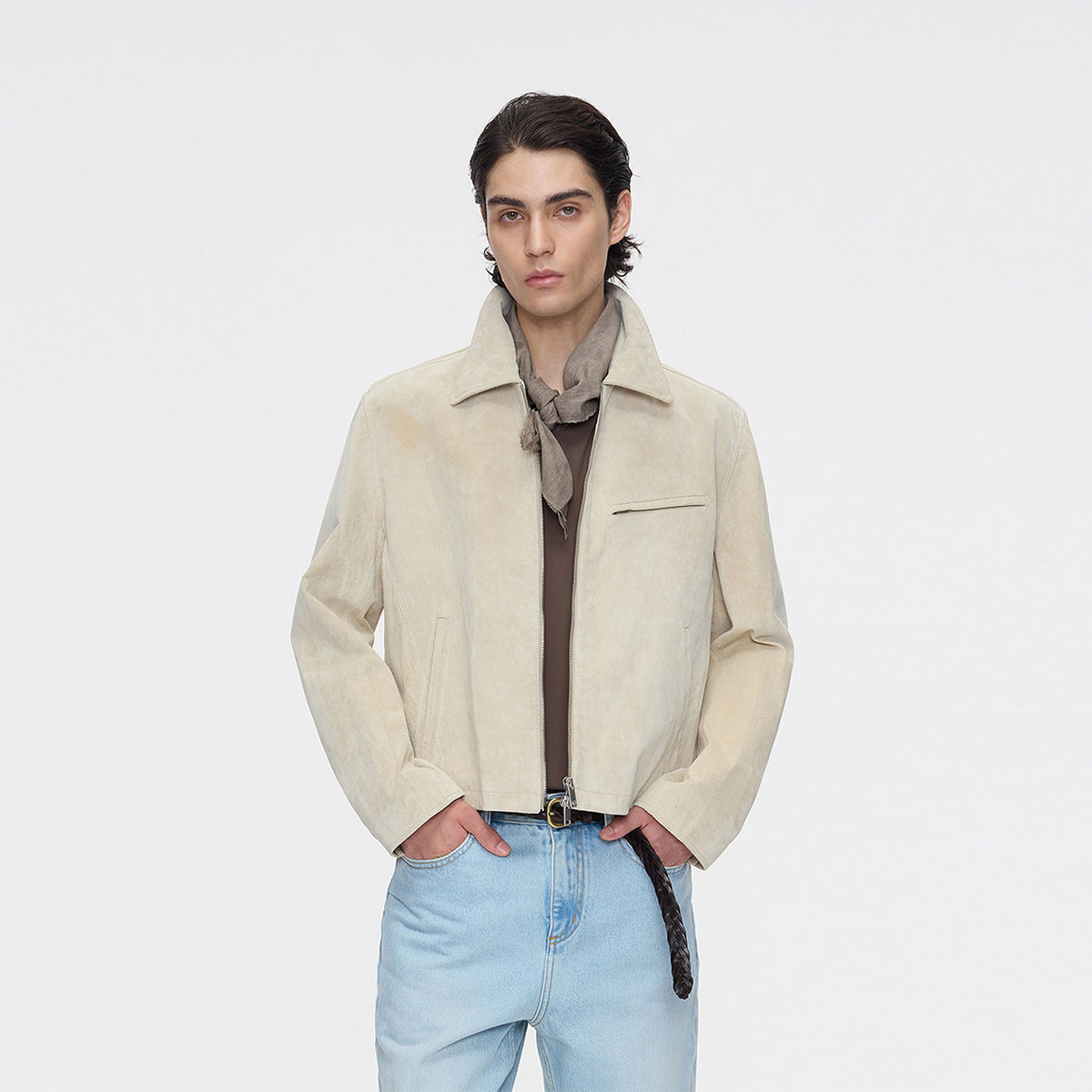 Suede Lapel Zipper Leather Jacket