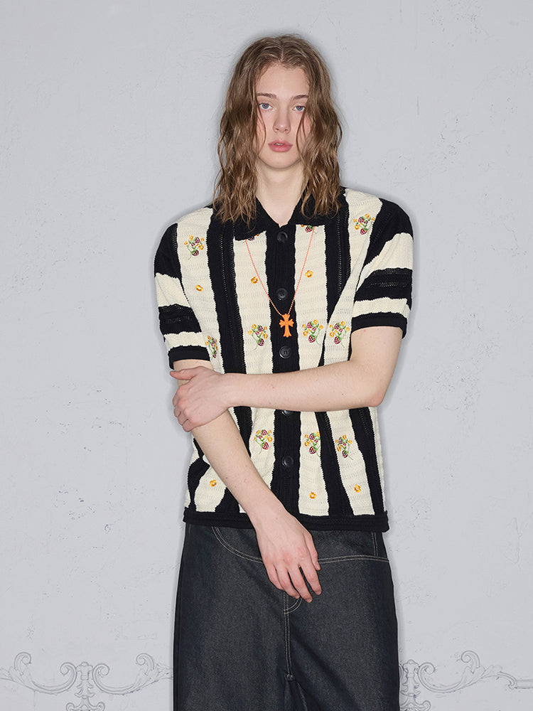 Embroidered knit polo shirt