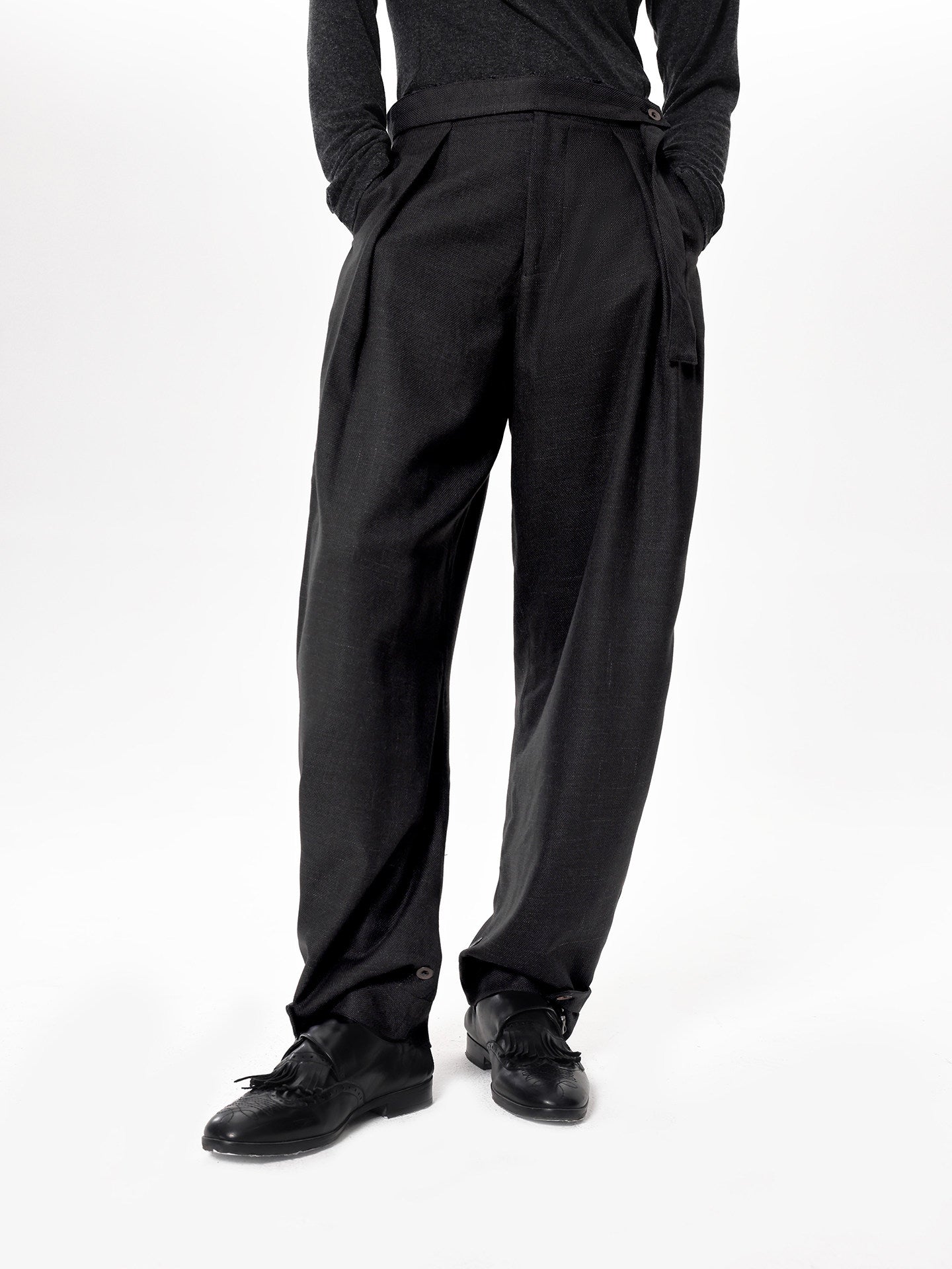 Linen-textured Casual Pants