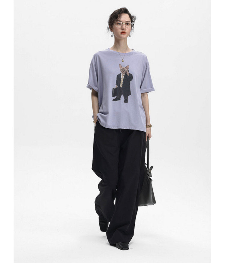 Cat-Print Soft T-Shirt