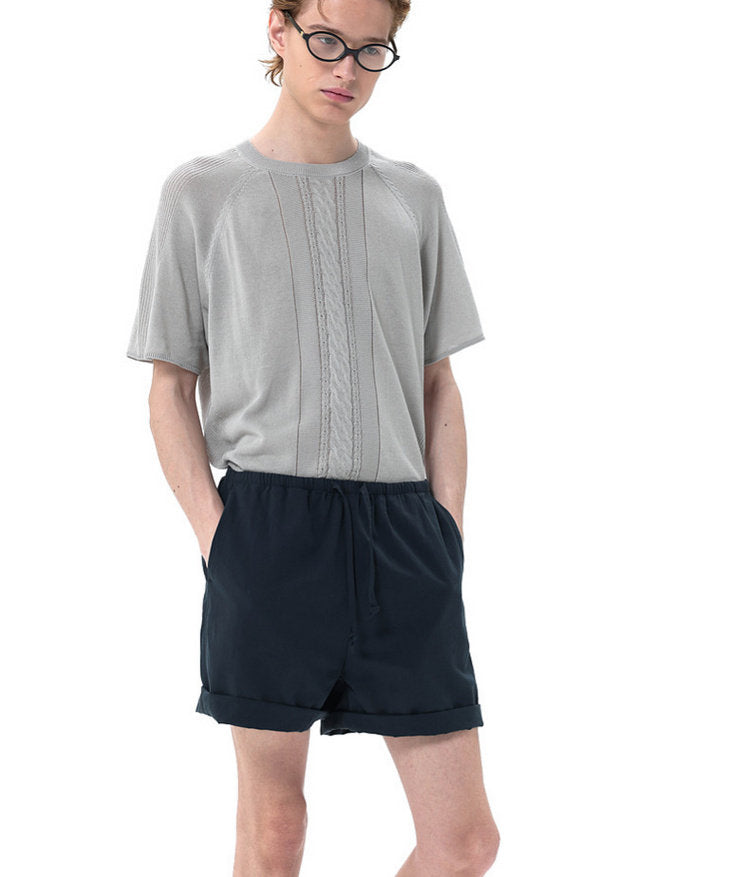 Linen-Lyocell Blend Openwork Knit Shirt