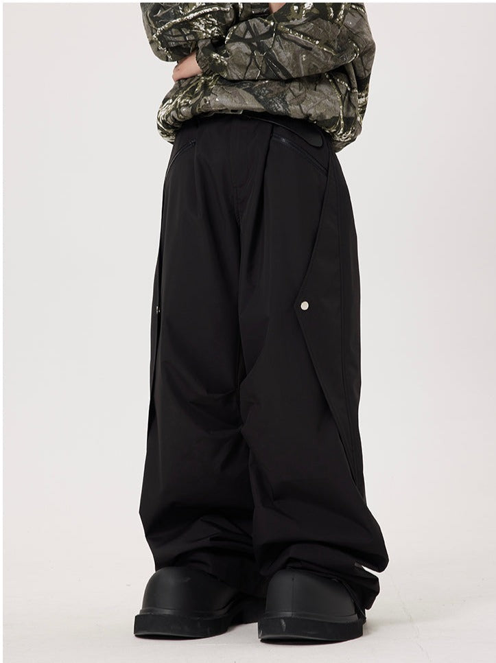 Metal Button Loose Straight Nylon Pants