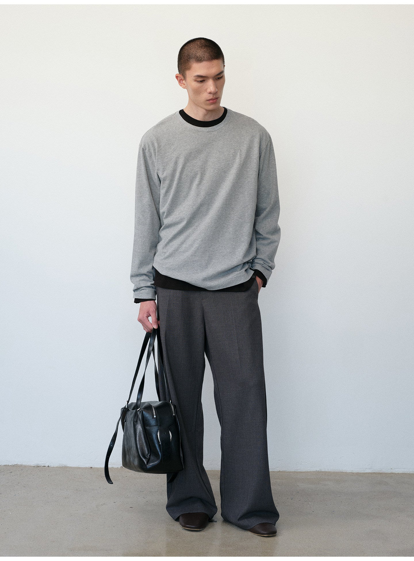 Brushed Cotton Crew Neck Basic T-Shirt