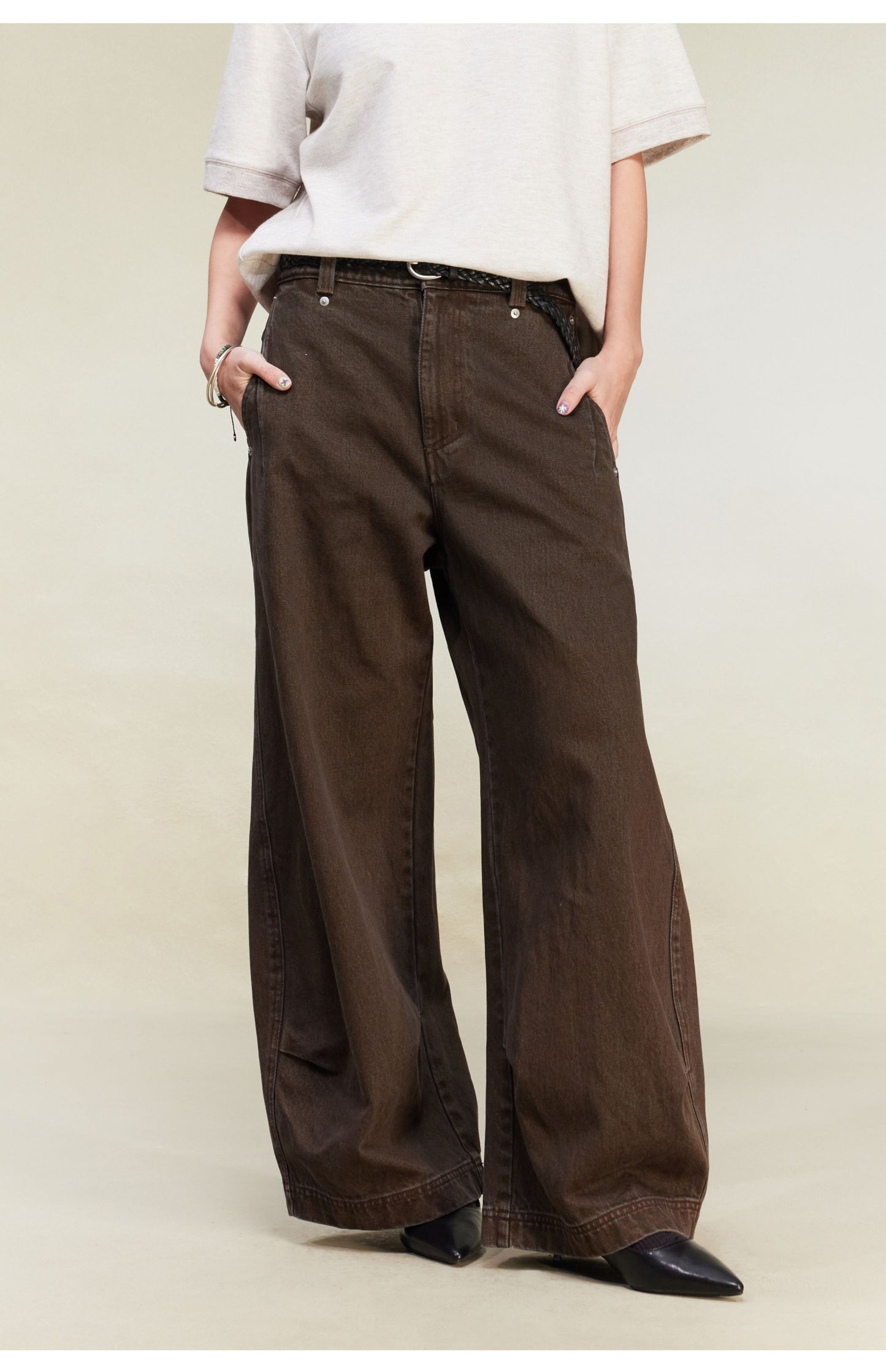 Multicolor Scimitar Pleated Denim Pants