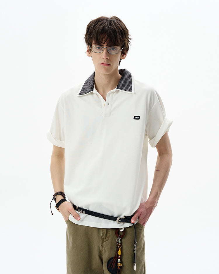 Retro Stitch Double Collar Polo Shirt
