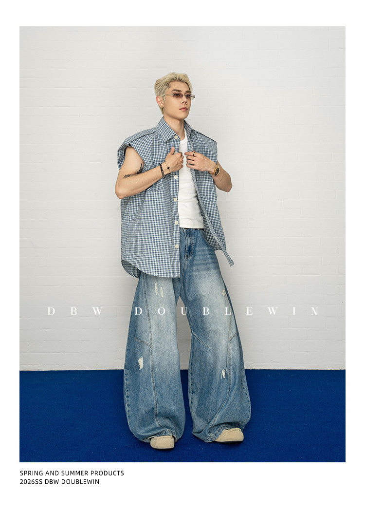 체크 민소매 셔츠