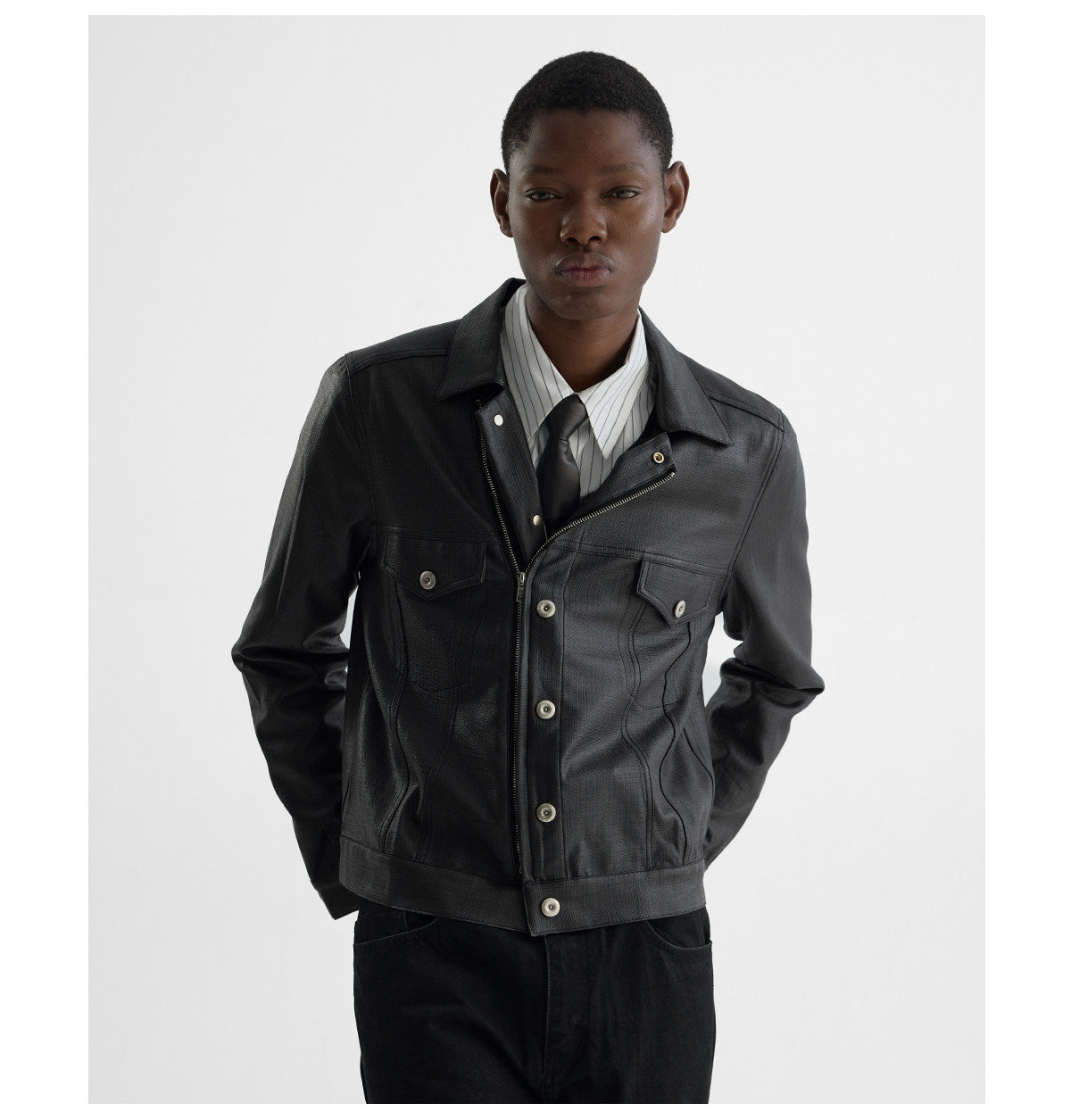 Coated Short Biker Jacket