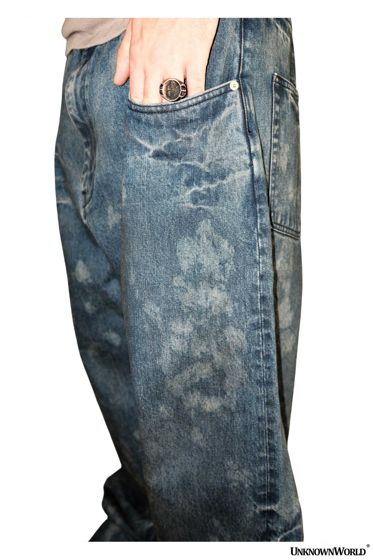 Damaged Lightning Pattern Baggy Jeans