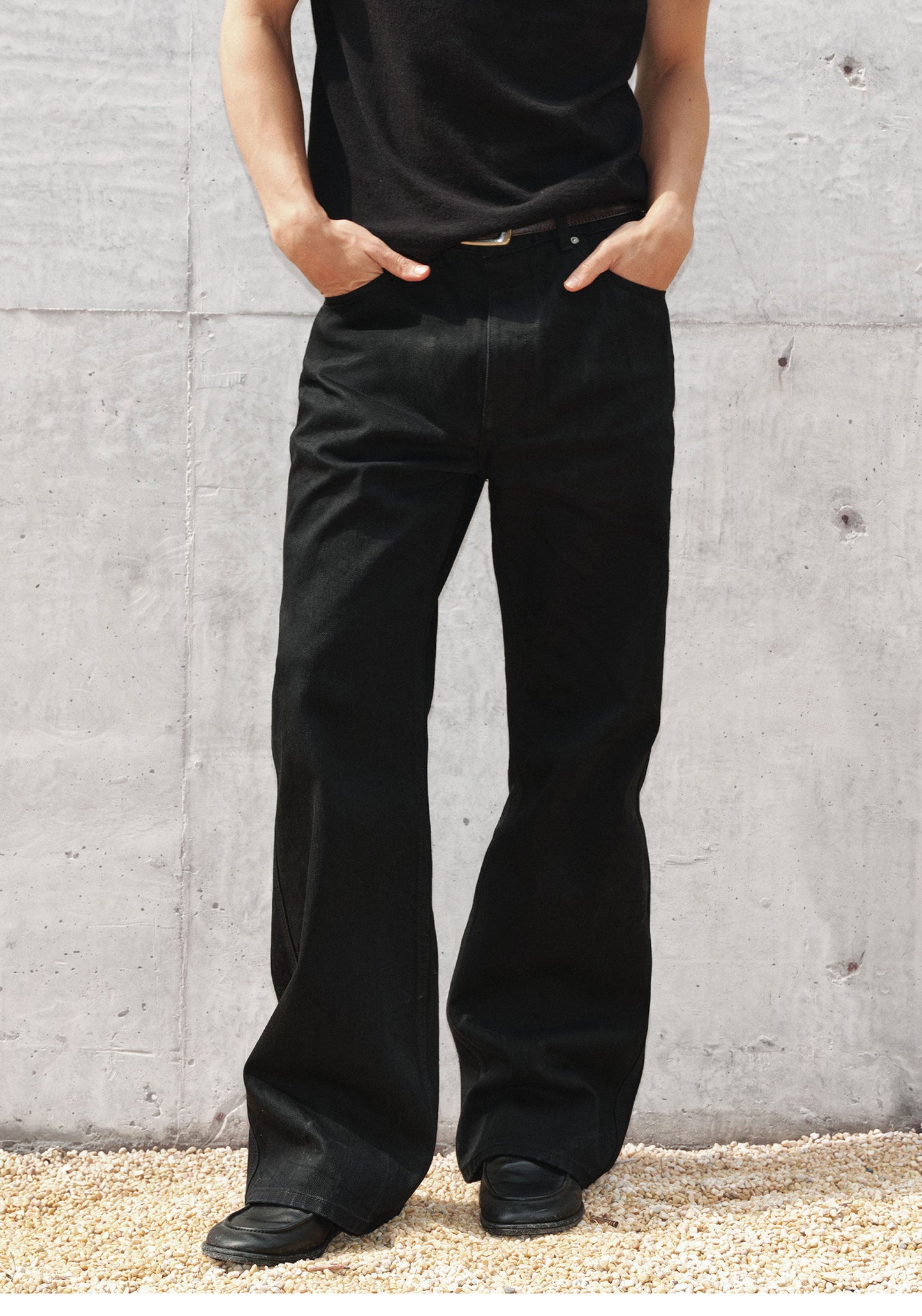 Basic Light-Wash Plain Black Denim