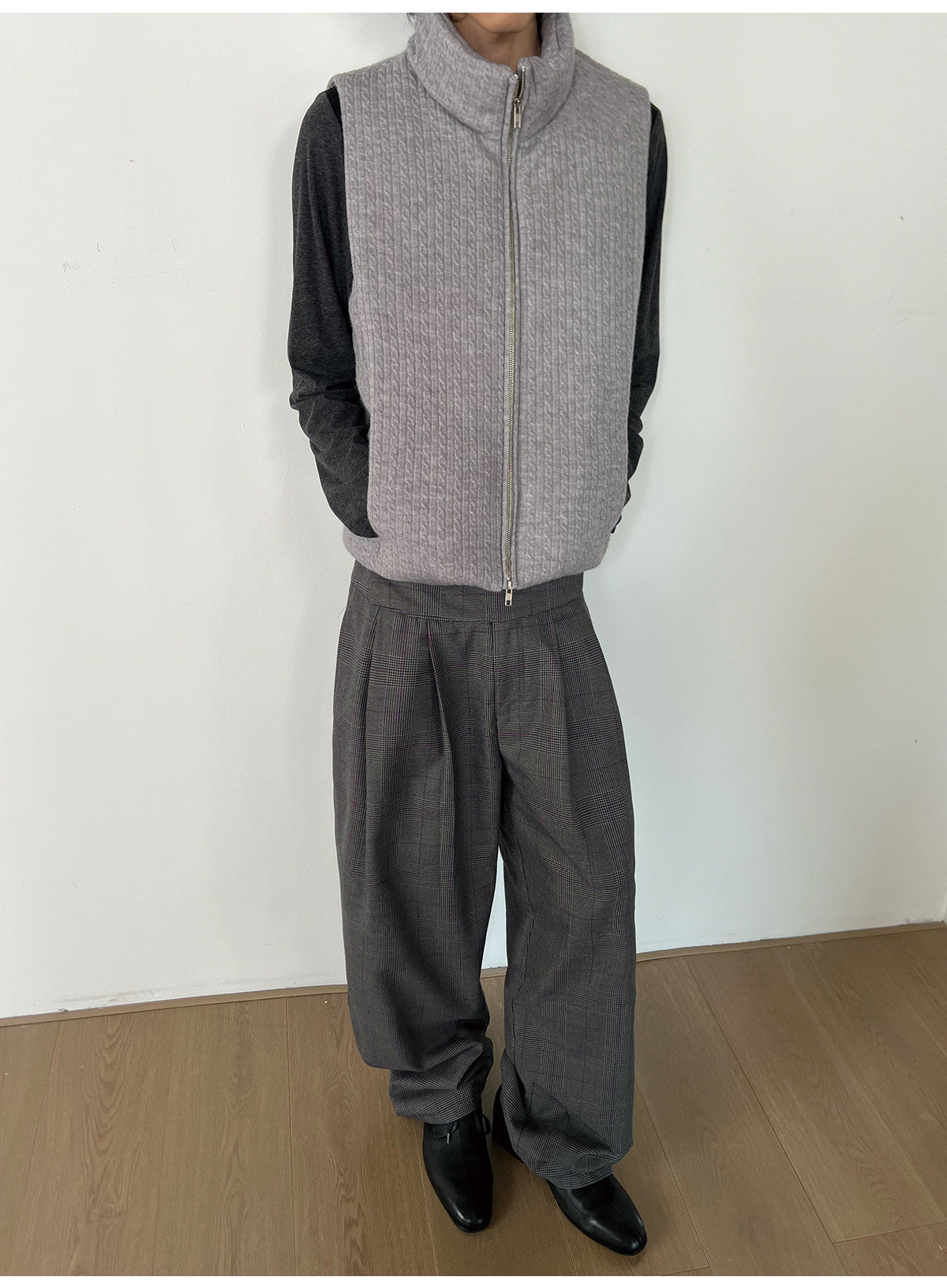 Checkered Double-Tuck Casual Pants