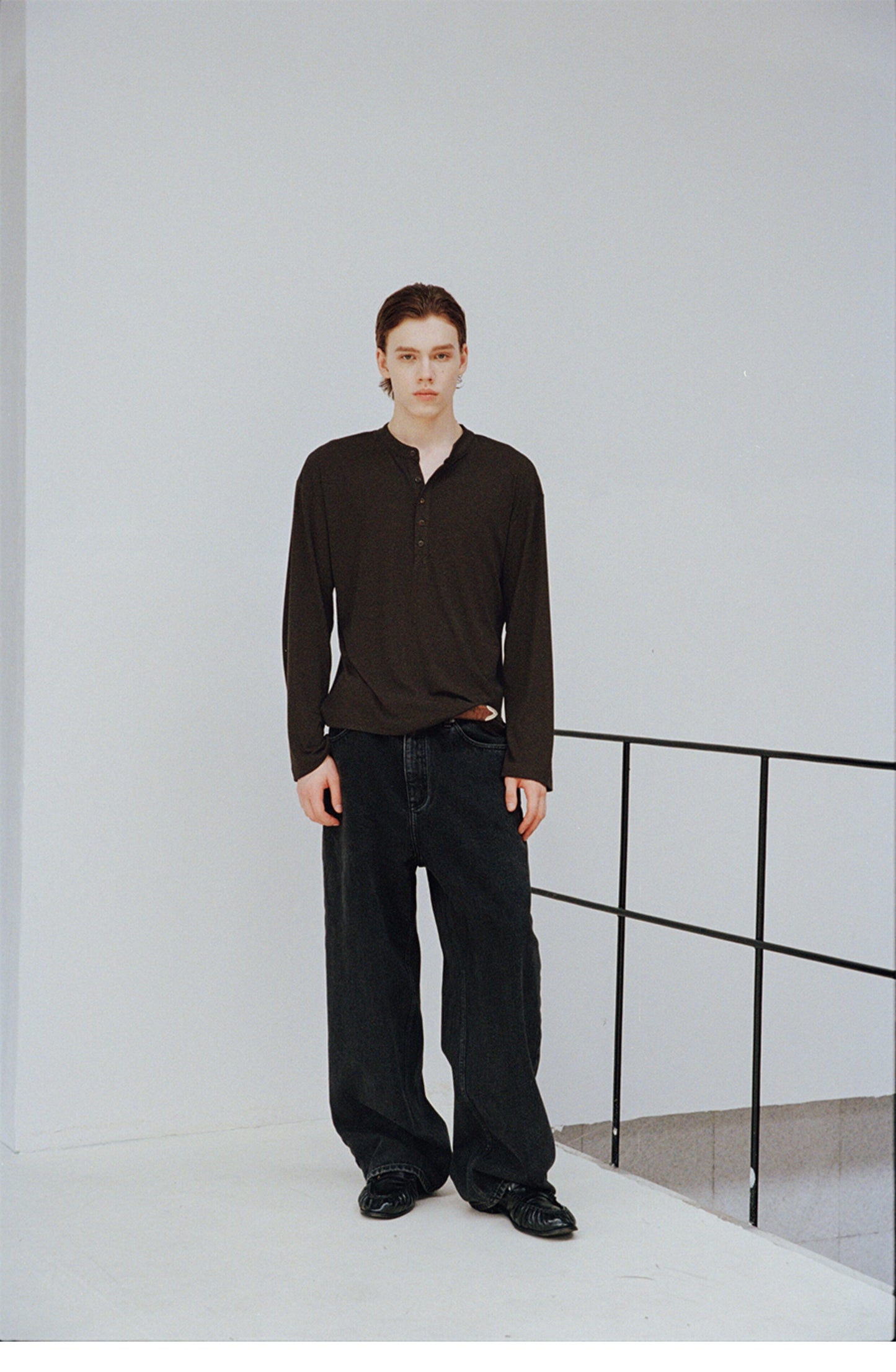 Henry Collar Solid-Color T-Shirt