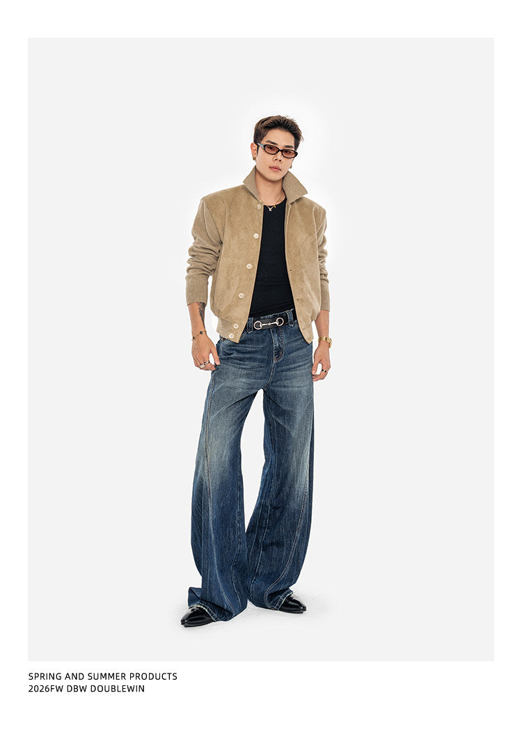 Suede and Knit Baseball Jacket