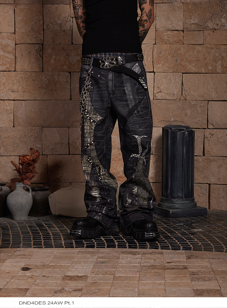 Digital Print Bootcut Straight Pants