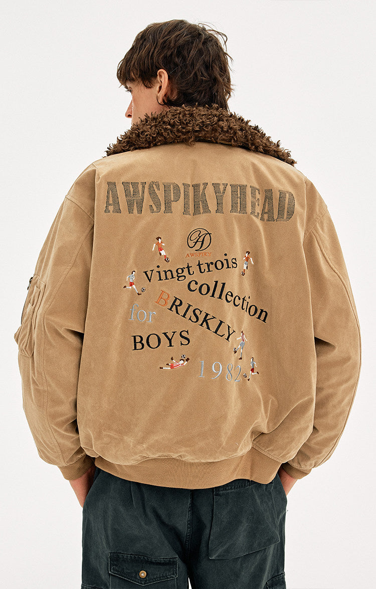 Retro Embroidery Faux Suede Collar Jacket