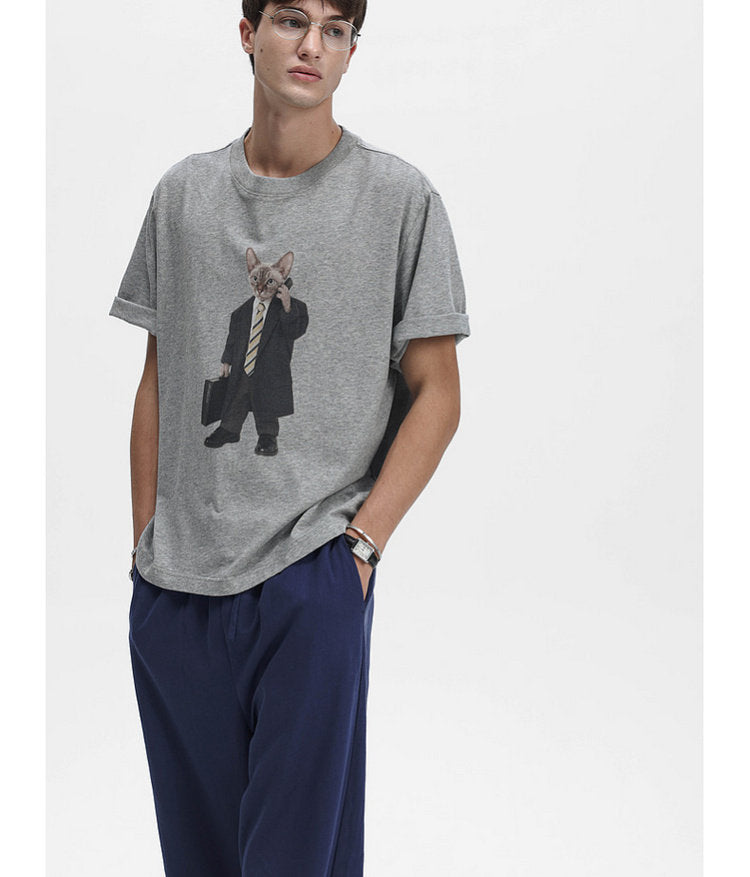 Cat-Print Soft T-Shirt