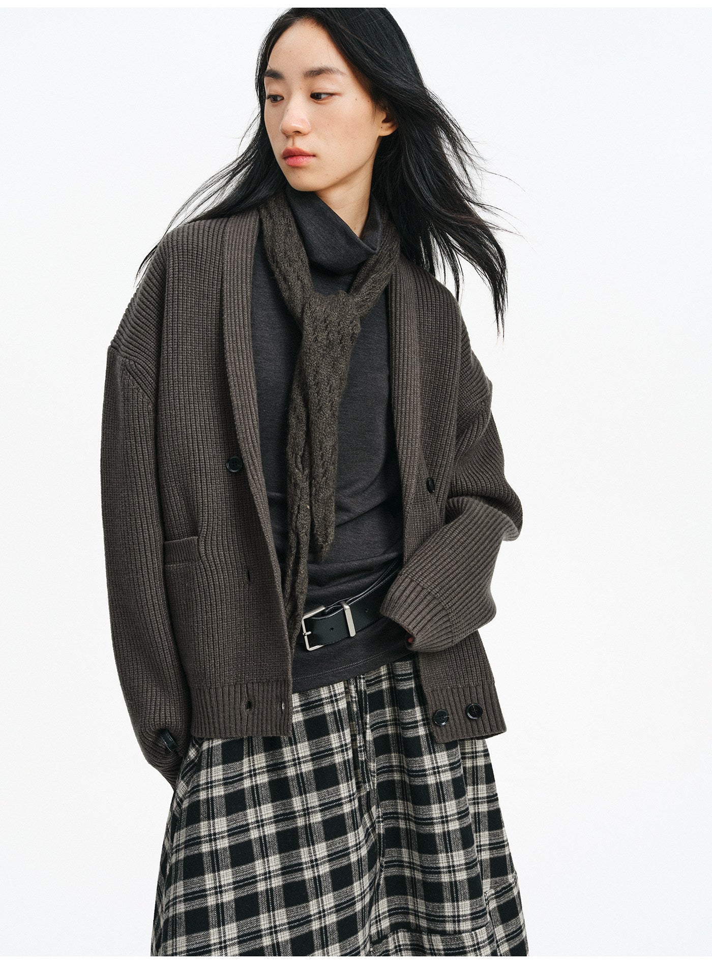 Shawl Collar Double-Breasted Cardigan