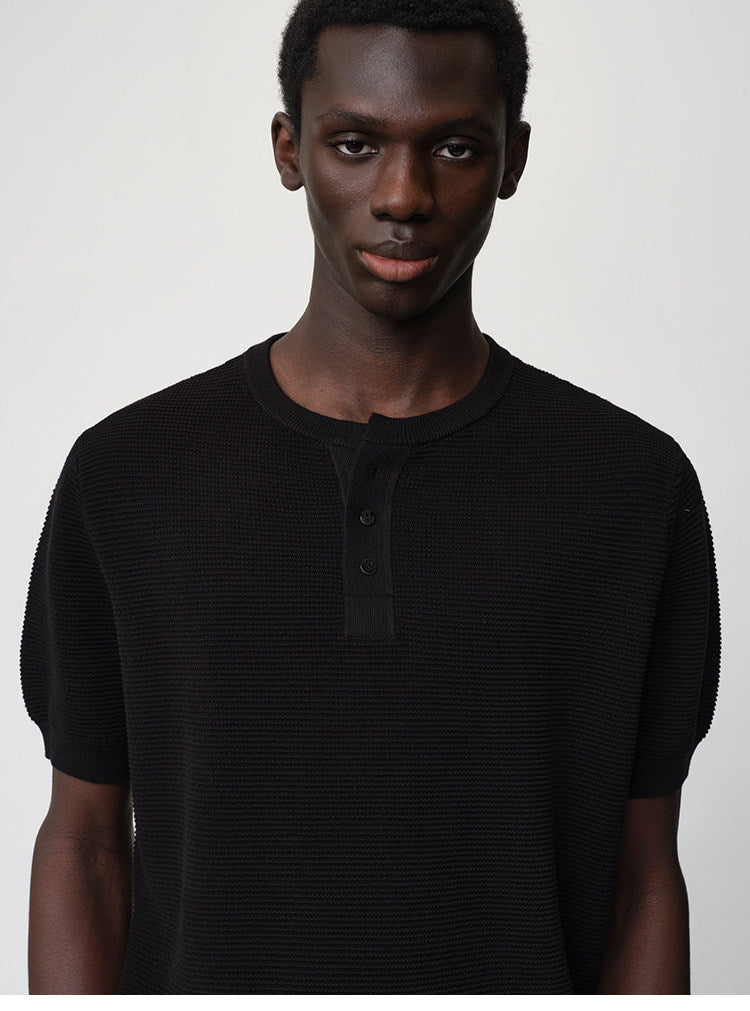 Waffle Henley Neck Knit Shirt