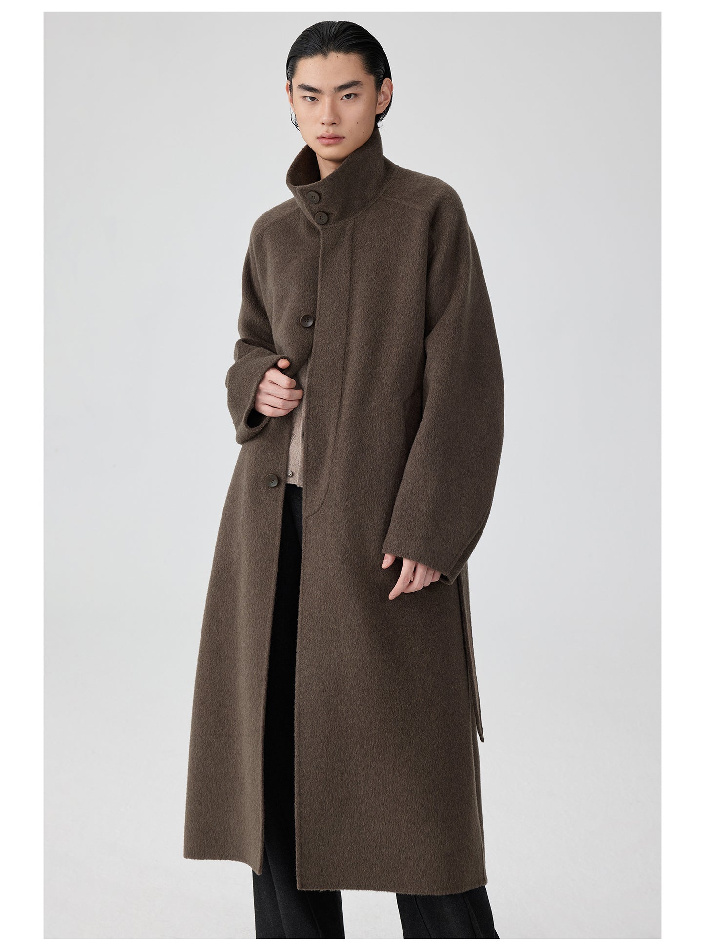 Double-faced stand collar wool coat