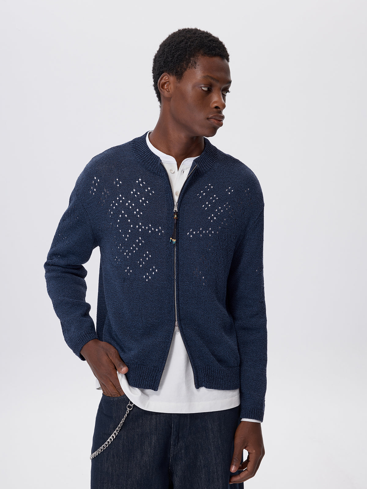 Beaded Zipper Cardigan