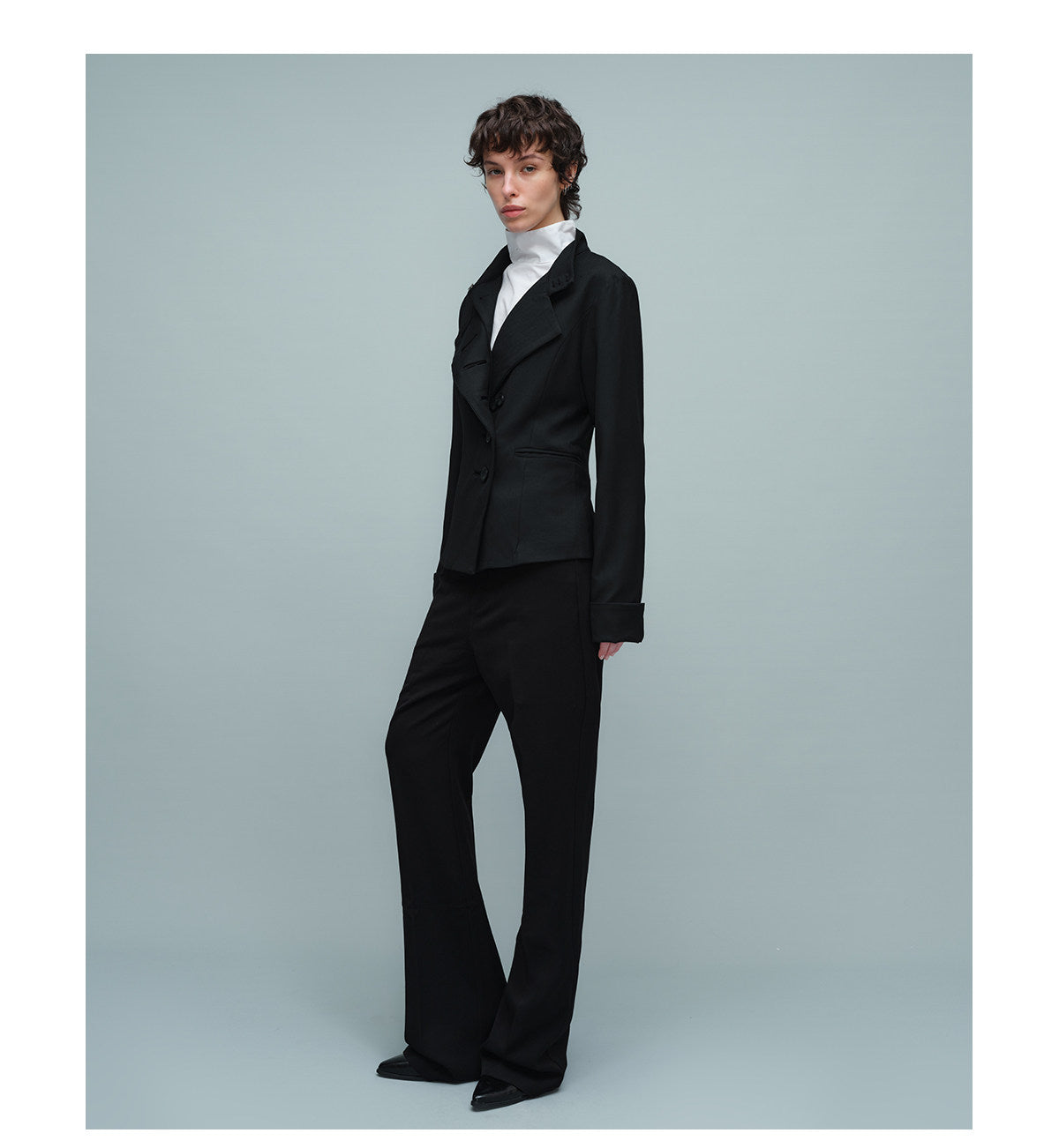 Double-Layer Jacket with Stand-Up Collar and Slanted Collar