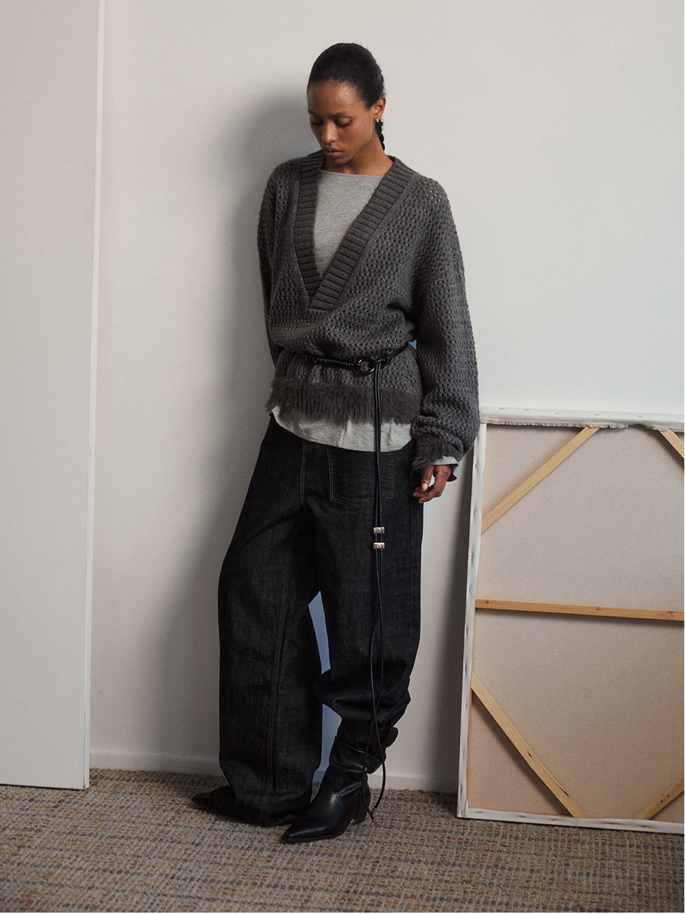 Openwork V-Neck Sweater