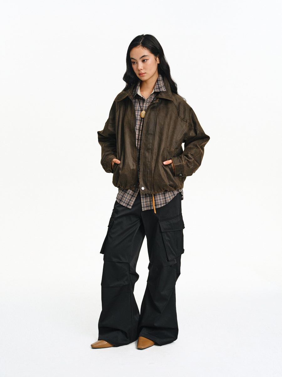 Vintage-Washed Leather Jacket