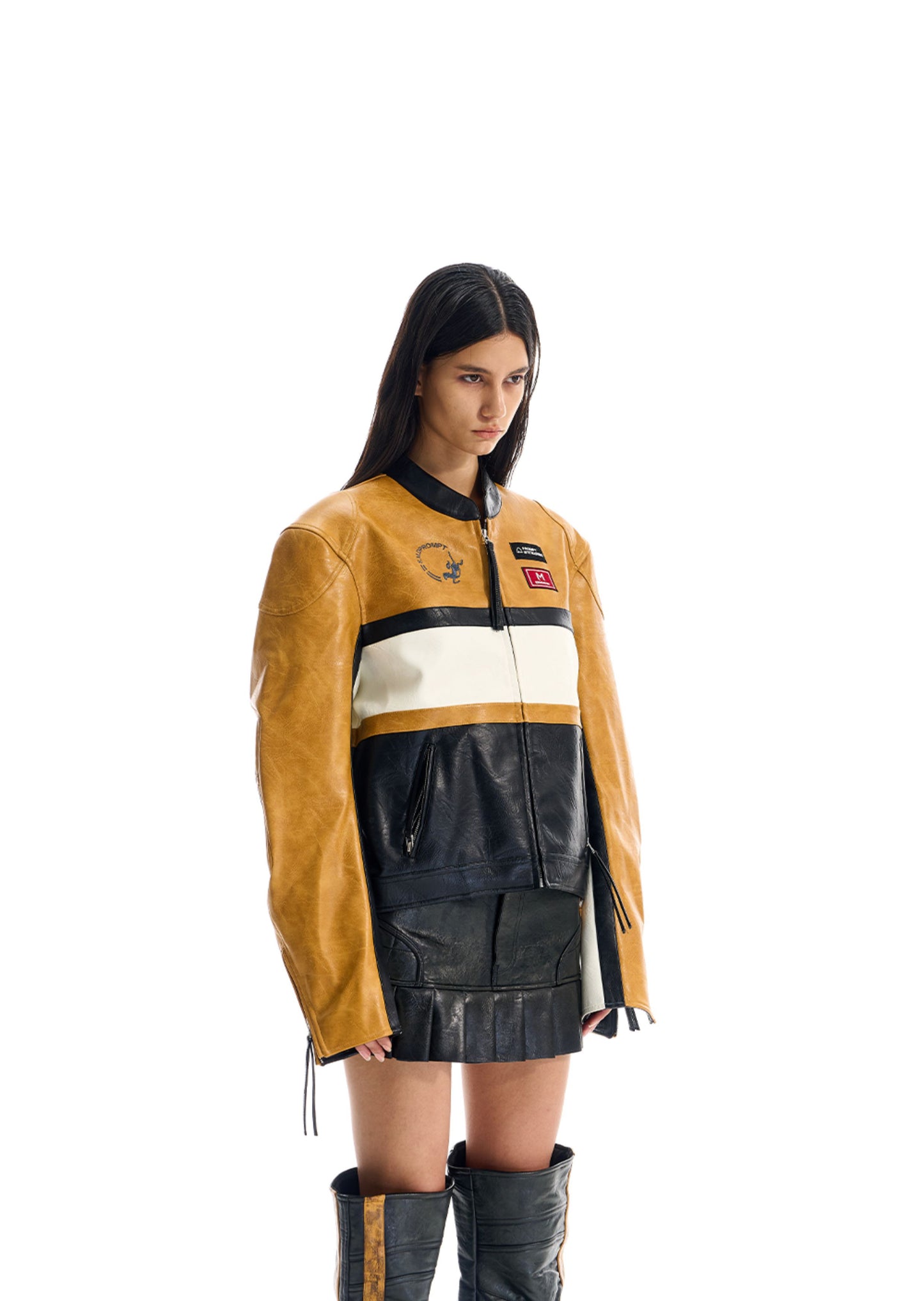 Contrast Color Leather Jacket