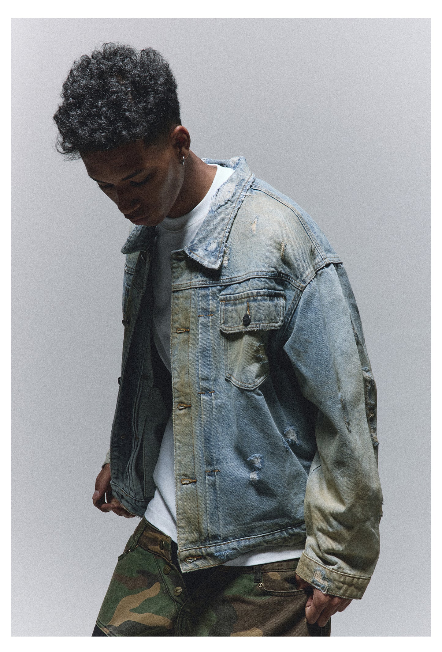 Washed Dirty Ripped Denim Jacket