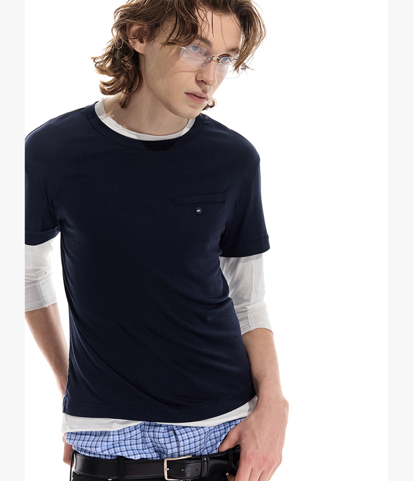 Color matching faux two-piece T-shirt