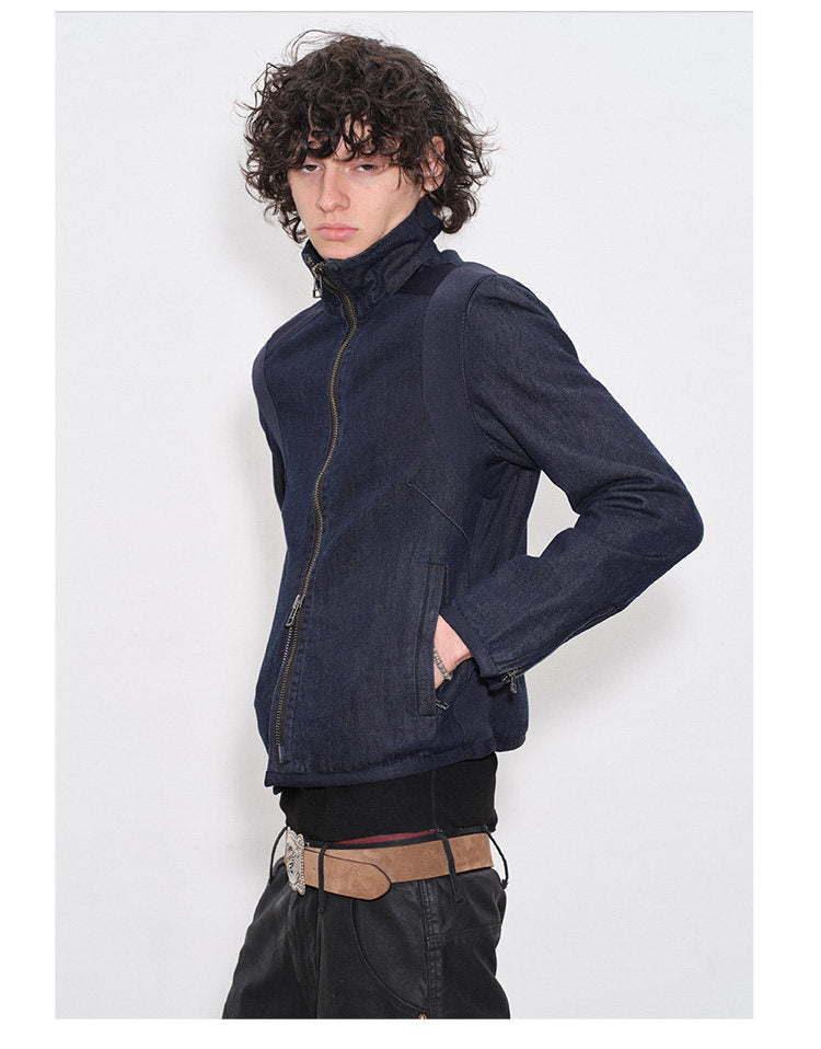 Double Zipper Slim Fit Raw Denim Jacket