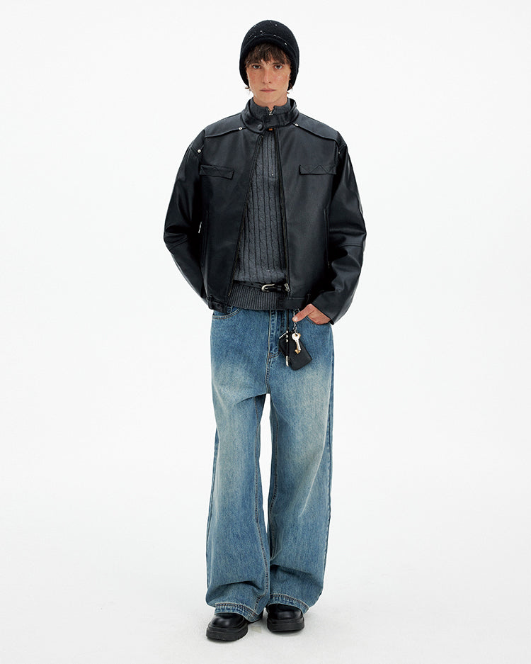 Deconstructed PU Leather Jacket