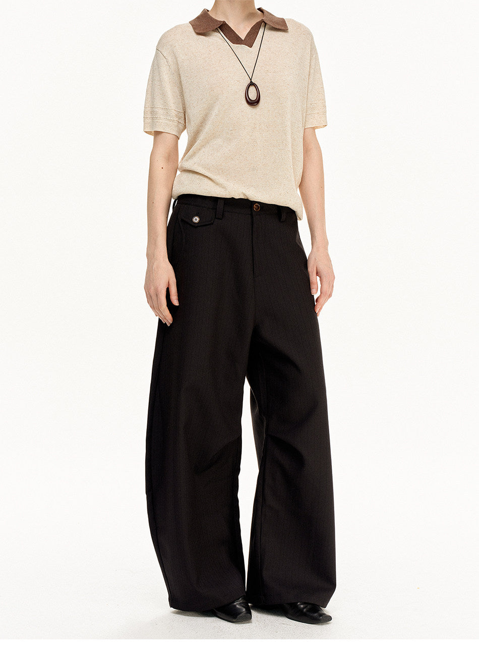 Wide-Leg Vertical Stripe Casual Pants