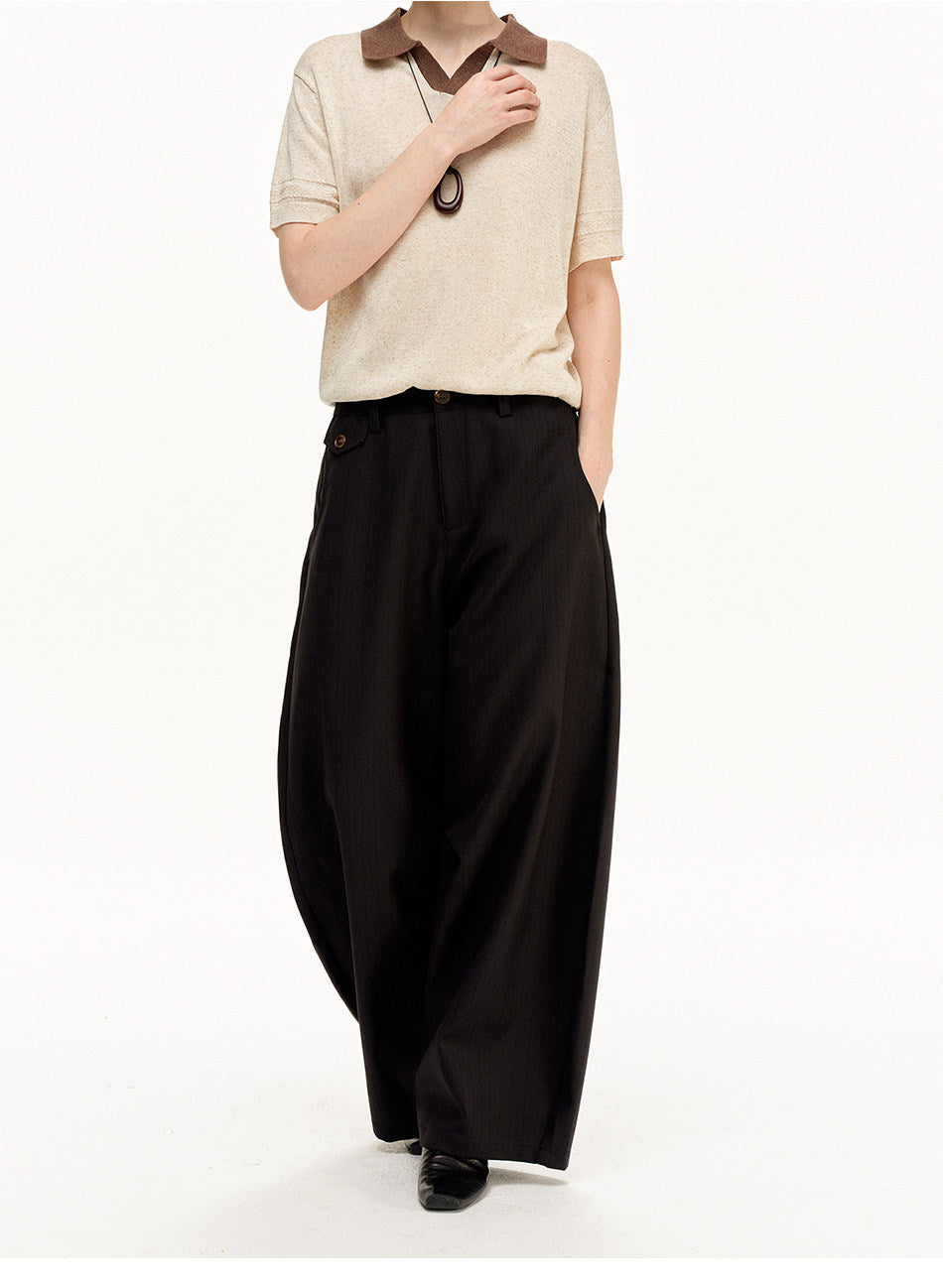 Wide-Leg Vertical Stripe Casual Pants
